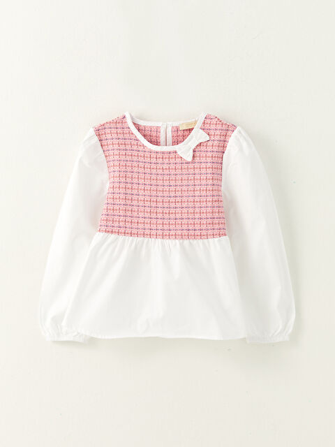 LCW Kids Bisiklet Yaka Desenli Uzun Kollu Poplin Kız Çocuk Bluz - W2DU44Z4-FRC