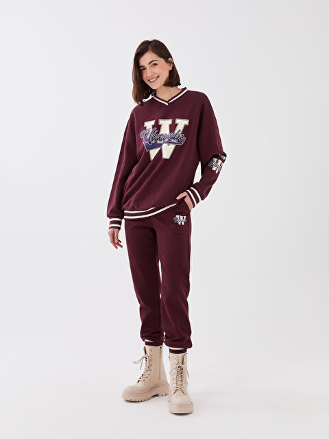 LCW Vision Elastic Waist Printed Women's Thick Jogger Sweatpants - W2DY05Z8-HQV