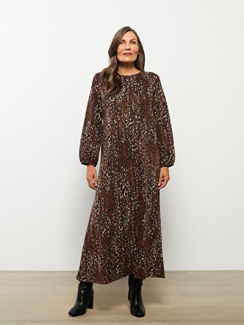 LCW Grace Bisiklet Yaka Desenli Uzun Kollu Kadın Elbise - W2DY38Z8-MJD