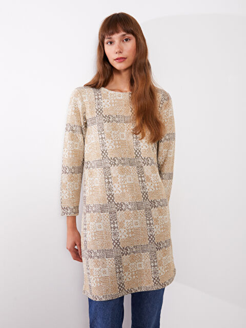 LCWAIKIKI Basic Bisiklet Yaka Desenli Uzun Kollu Kadın Tunik - W2DY99Z8-FWZ