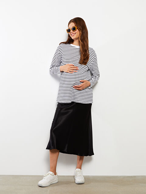LCWAIKIKI Maternity Crew Neck Striped Long Sleeve Cotton Maternity T-shirt - W2EA02Z8-CVL