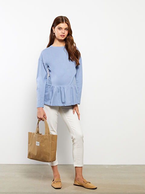 LCWAIKIKI Maternity تي شيرت حوامل قطن كم طويل سادة بياقة دائرية - W2EA03Z8-QZ8