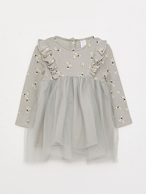 LCW baby Bisiklet Yaka Uzun Kollu Baskılı Kız Bebek Elbise - W2EB75Z1-LRF