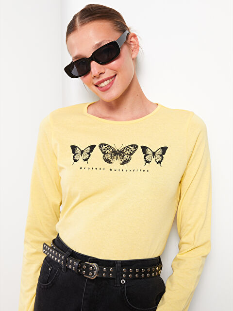 LCW ECO Crew Neck Printed Long Sleeve Women's T-Shirt - W2EF72Z8-S5A