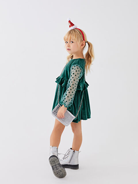 LCW baby Bisiklet Yaka Uzun Kollu Kadife Kız Bebek Elbise - W2EM05Z1-KVX