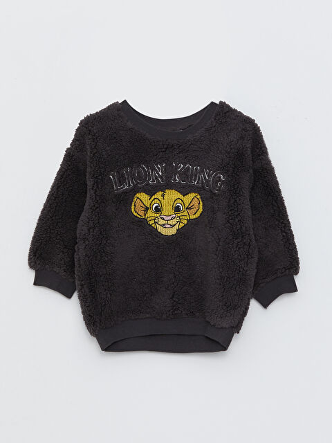 LCW baby Bisiklet Yaka Uzun Kollu Aslan Kral Nakış Detaylı Pelüş Erkek Bebek Sweatshirt - W2EM33Z1-HEF