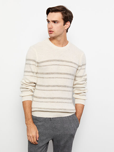 XSIDE Crew Neck Long Sleeve Striped Men's Knitwear Sweater - W2EN34Z8-J1F