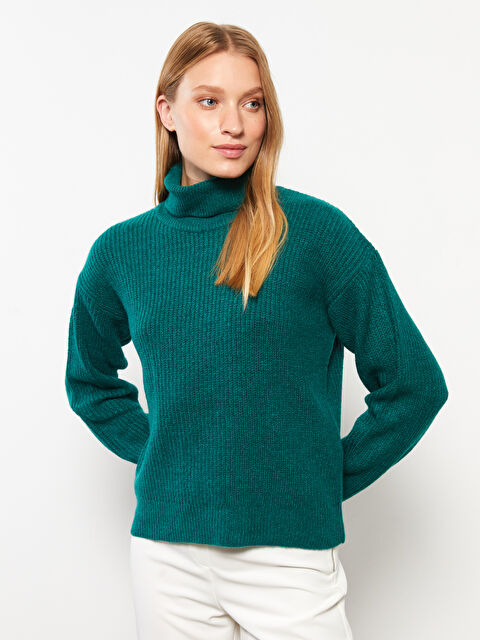 LCWAIKIKI Basic Balıkçı Yaka Düz Uzun Kollu Kadın Triko Kazak - W2ER40Z8-RYE