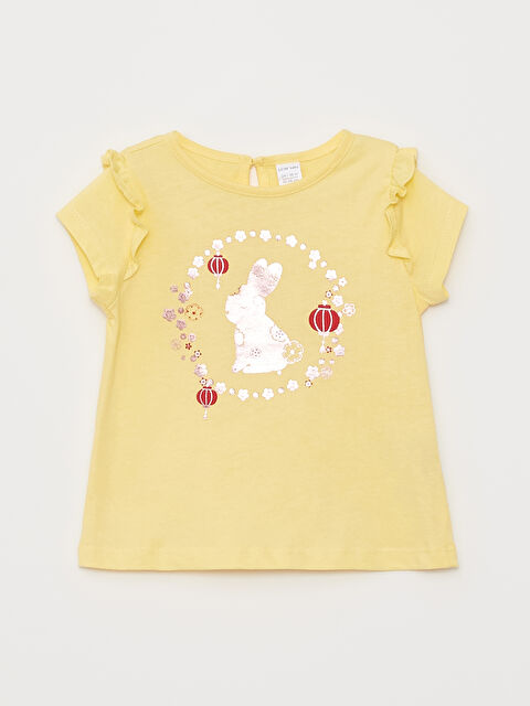 LCW baby Bisiklet Yaka Kısa Kollu Baskılı Kız Bebek Tişört - W2EU99Z1-FRN