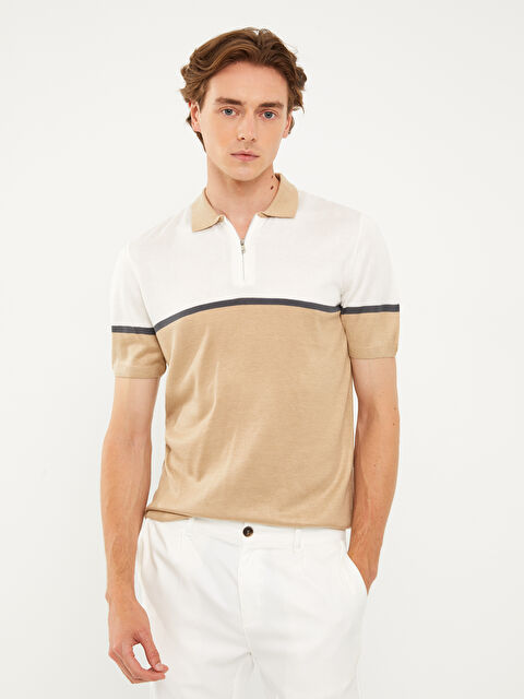 LCW Vision Polo Yaka Kısa Kollu Renk Bloklu Erkek Triko Kazak - W2EV66Z8-HZZ