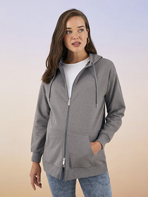 LCWAIKIKI Maternity Kapüşonlu Düz Uzun Kollu Hamile Spor Hırka - W2FC29Z8-L8N