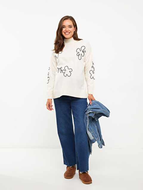 LCWAIKIKI Maternity Yarım Balıkçı Yaka Desenli Uzun Kollu Hamile Triko Kazak - W2FC70Z8-KX0