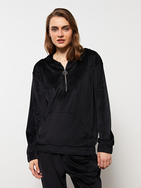 LCWAIKIKI Basic Plain Long Sleeve Velvet Women's Hoodie - W2FD04Z8-CVL