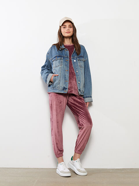 LCWAIKIKI Maternity Beli Lastikli Düz Kadife Hamile Jogger Eşofman Altı - W2FD31Z8-GVX