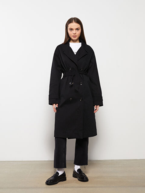 LCW Modest Ceket Yaka Düz Uzun Kollu Kadın Trençkot - W2FD44Z8-CVL