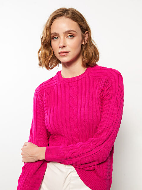 LCW Modest Bisiklet Yaka Kendinden Desenli Uzun Kollu Kadın Triko Kazak - W2FG70Z8-RXV