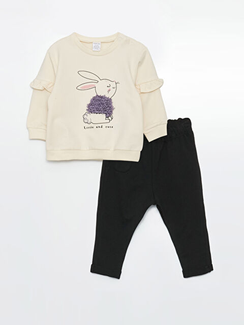 LCW baby Crew Neck Printed Baby Girl Sweatshirt and Pants - W2FH09Z1-FDL
