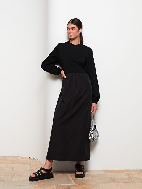 LCW Modest Bisiklet Yaka Düz Uzun Kollu Kadın Elbise - W2FH78Z8-RQL