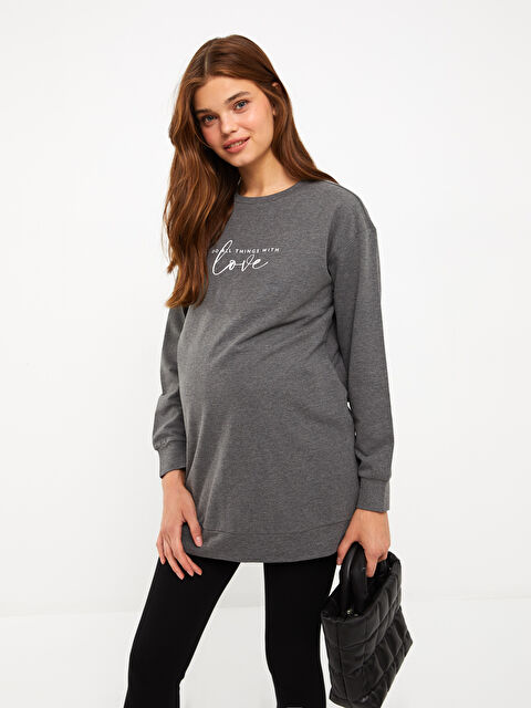 LCWAIKIKI Maternity Bisiklet Yaka Baskılı Uzun Kollu Hamile Tunik - W2FH82Z8-SQ3