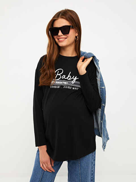 LCW ECO Bisiklet Yaka Baskılı Uzun Kollu Hamile Tişört - W2FI60Z8-CVL