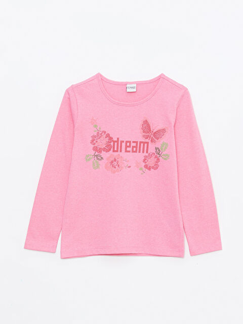 LCW ECO Bisiklet Yaka Baskılı Uzun Kollu Kız Çocuk Tişört - W2FJ28Z4-DDL