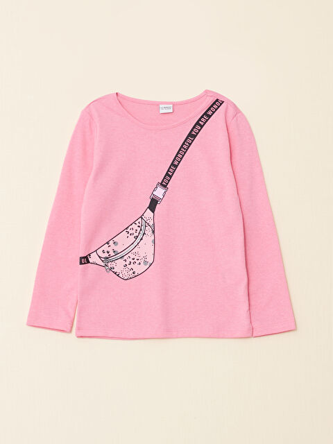 LCW ECO Crew Neck Long Sleeve Printed Girls' T-Shirt - W2FJ29Z4-DDL