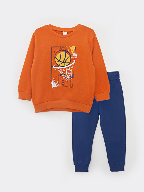 LCW baby Bisiklet Yaka Uzun Kollu Baskılı Erkek Bebek Sweatshirt ve Pantolon 2'li Takım - W2FJ49Z1-GQM