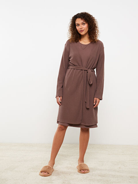 LCW DREAM Kruvaze Yaka Düz Uzun Kollu Kadın Sabahlık - W2FL48Z8-HAF