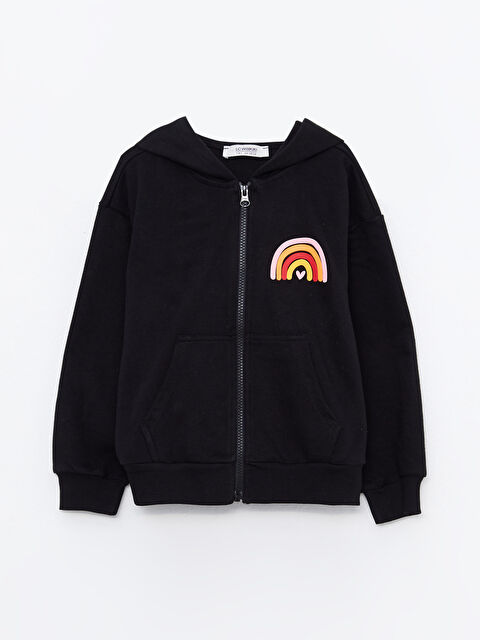 LCW Kids Hooded Printed Long Sleeve Girls' Zippered Sweatshirt - W2FM66Z4-CVL