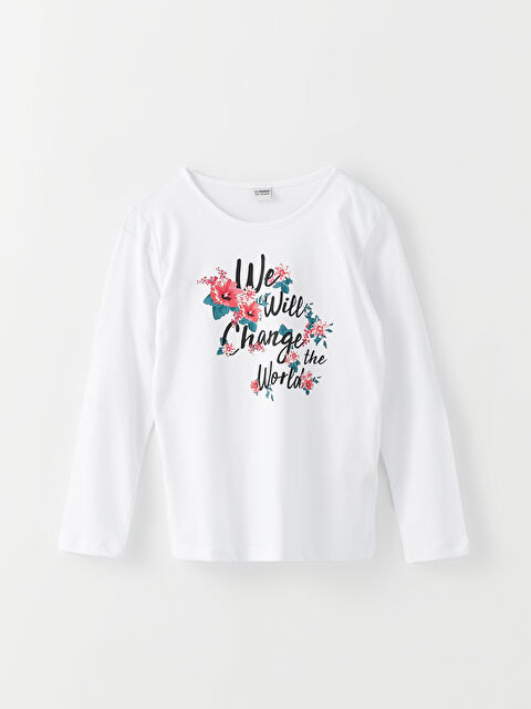 LCW ECO Crew Neck Printed Long Sleeve Cotton Girl T-shirt - W2FN05Z4-J5E