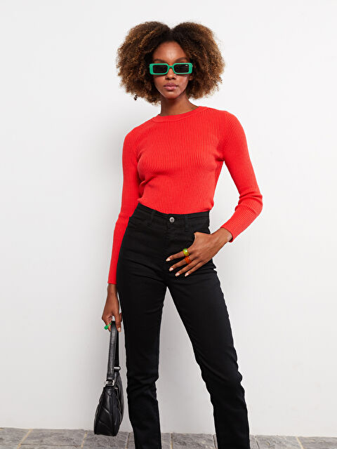 LCW Vision Crew Neck Plain Long Sleeve Women's Knitwear Sweater - W2FN23Z8-GPU