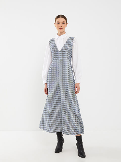 LCW Modest Kadın V Yaka Desenli Kolsuz Elbise - W2FN64Z8-LLC