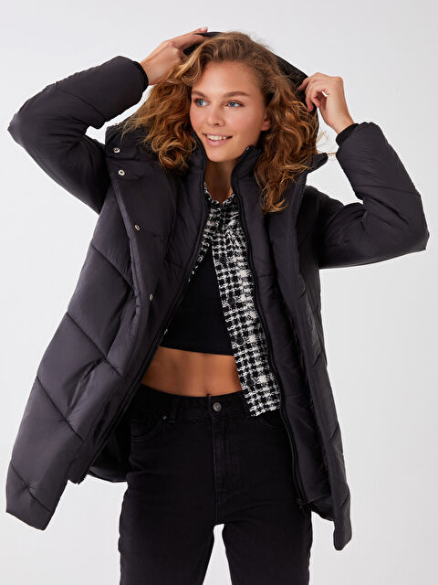 XSIDE Kadın Kapüşonlu Düz Şişme Mont - W2FN97Z8-CVL