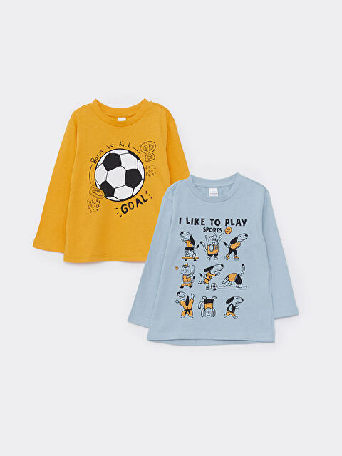 LCW ECO Crew Neck Long Sleeve Printed Baby Boys' T-Shirt 2 Pack - W2FQ92Z1-GMH