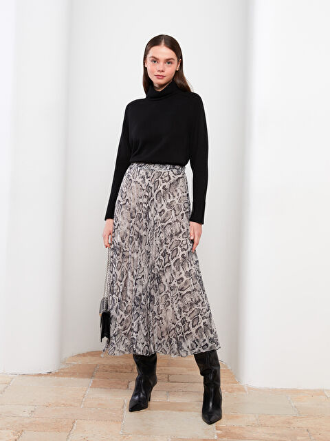 LCW Modest Beli Lastikli Desenli Pileli Kadın Etek - W2FR00Z8-LQX