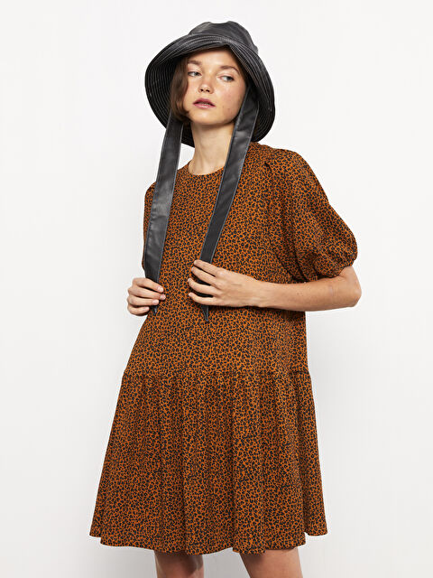 LCW Vision Bisiklet Yaka Desenli Kısa Kollu Kadın Elbise - W2FS92Z8-LQJ