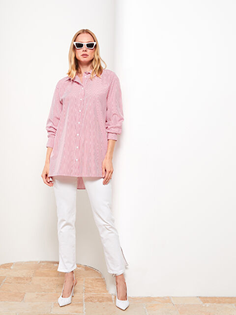 LCWAIKIKI Basic Çizgili Kadın Gömlek Tunik - W2FV82Z8-LJE