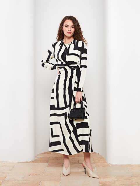 LCW Modest Desenli Uzun Kollu Viskon Kadın Gömlek Elbise - W2FY67Z8-LRA