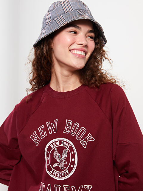 LCW Modest Bisiklet Yaka Baskılı Uzun Kollu Oversize Kadın Sweatshirt Tunik - W2G072Z8-SMF