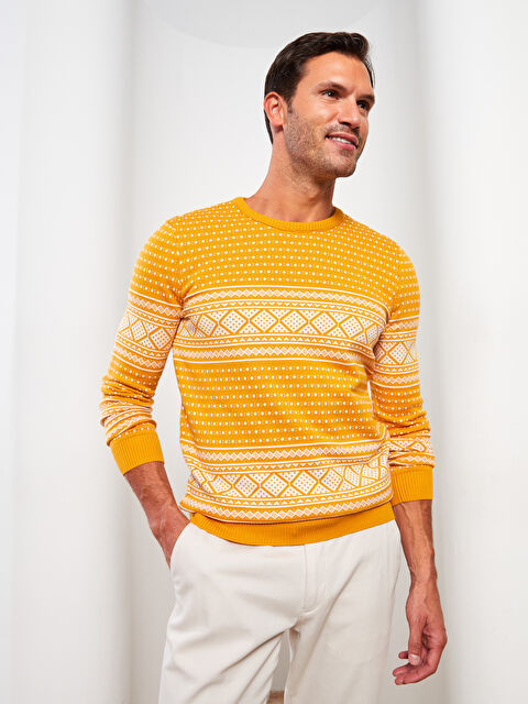 LCWAIKIKI Classic Bisiklet Yaka Uzun Kollu Desenli Erkek Triko Kazak - W2G296Z8-LXN