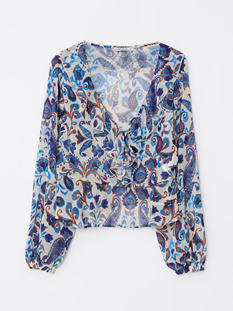LCW Vision V Yaka Desenli Uzun Kollu Şifon Kadın Bluz - W2G392Z8-LQQ