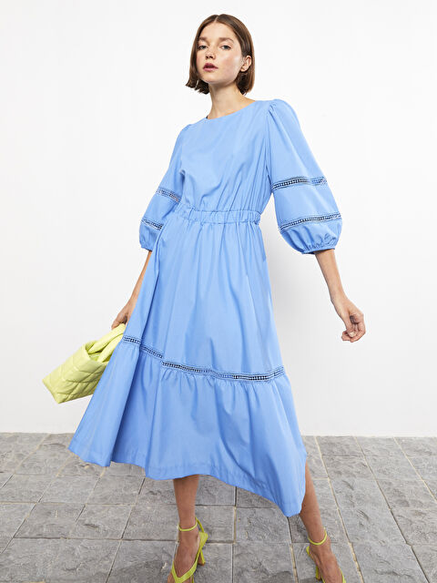 LCW Vision Bisiklet Yaka Nakışlı Balon Kollu Poplin Elbise - W2G403Z8-GUX