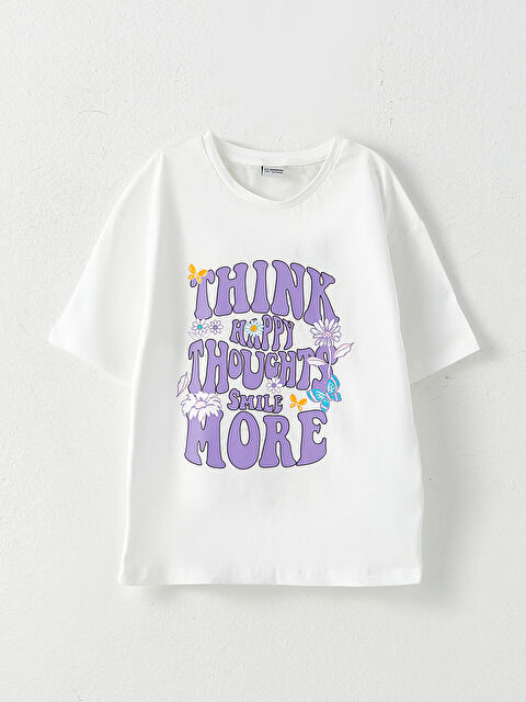 LCW Kids Bisiklet Yaka Baskılı Kısa Kollu Pamuklu Kız Çocuk Tişört - W2G629Z4-R9J