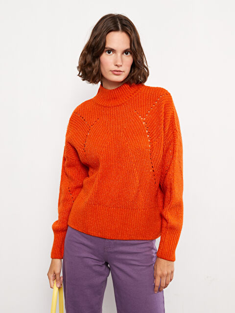 LCW Vision Yarım Balıkçı Yaka Kendinden Desenli Uzun Kollu Kadın Triko Kazak - W2G672Z8-GEU