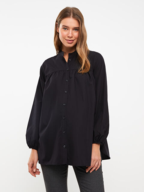 LCWAIKIKI Maternity Bisiklet Yaka Düz Uzun Kollu Poplin Hamile Tunik - W2G865Z8-CVL