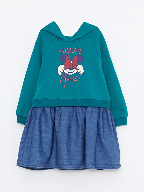 LCW baby Kapüşonlu Uzun Kollu Minnie Mouse Baskılı Kız Bebek Elbise - W2GA79Z1-KVC