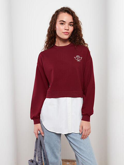 LCW Modest Bisiklet Yaka Baskılı Uzun Kollu Oversize Kadın Sweatshirt Tunik - W2GC19Z8-SLC