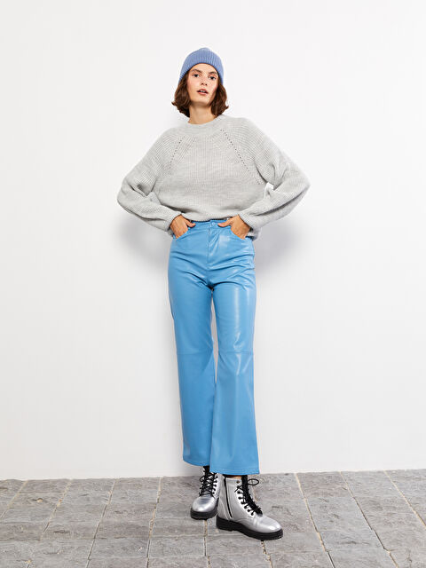 LCW Vision Пуловер с яка тип фуния и шарки за жени от трико - W2GC28Z8-EEX