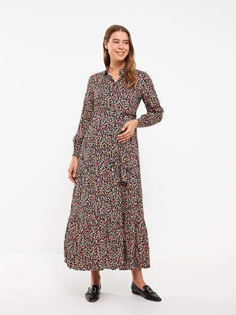 LCWAIKIKI Maternity Gömlek Yaka Desenli Uzun  Kollu Viskon Hamile Elbise - W2GC40Z8-LQJ