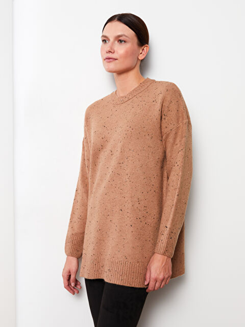 LCW Modest Bisiklet Yaka Desenli Uzun Kollu Kadın Triko Tunik - W2GC77Z8-SKS